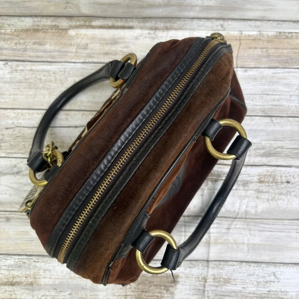 Juicy‎ Couture Royal Bowler Bag Brown Velour Y2K Crown Logo Gold Hardware  Fair
